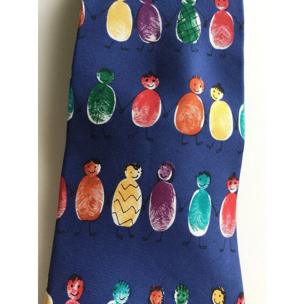 Save The Children Just Like Fingerprints Ariana 12 Neck Tie Blue 100% Silk